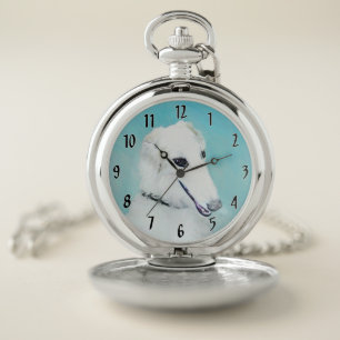 Borzoi (White) Painting - Cute Original Dog Art Pocket Watch