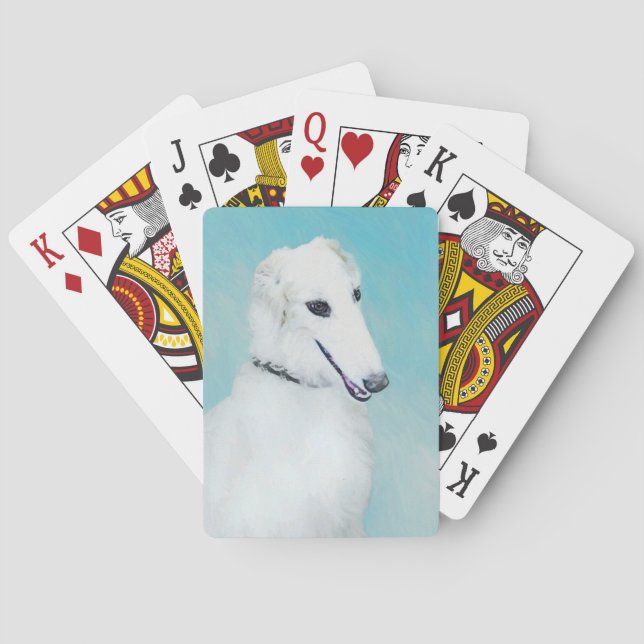 Borzoi (White) Painting - Cute Original Dog Art Poker Cards (Back)