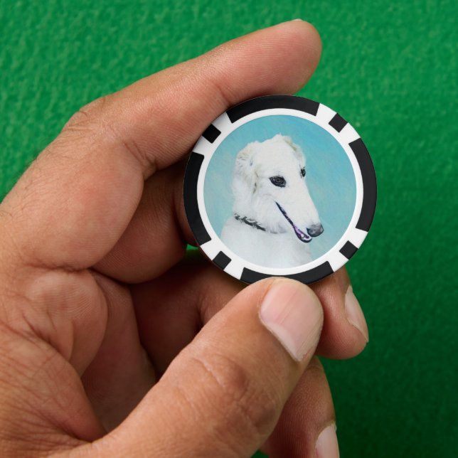 Borzoi (White) Painting - Cute Original Dog Art Poker Chips (Hand)