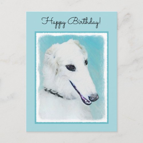 Borzoi White Painting _ Cute Original Dog Art Postcard