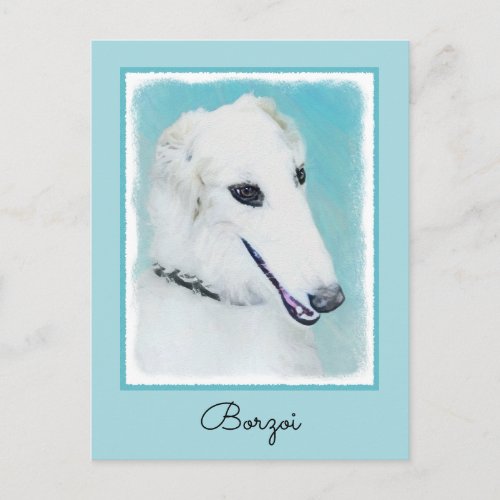 Borzoi White Painting _ Cute Original Dog Art Postcard