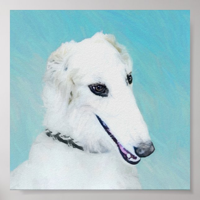 Borzoi (White) Painting - Cute Original Dog Art Poster (Front)