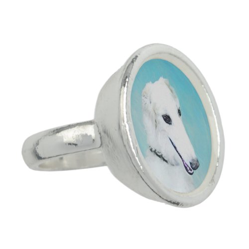 Borzoi White Painting _ Cute Original Dog Art Ring