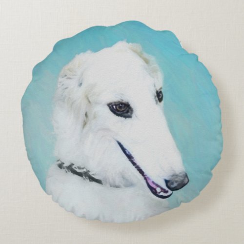 Borzoi White Painting _ Cute Original Dog Art Round Pillow