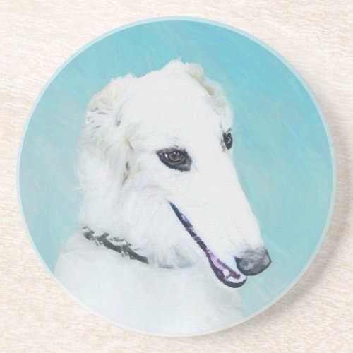 Borzoi White Painting _ Cute Original Dog Art Sandstone Coaster