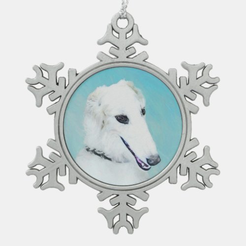 Borzoi White Painting _ Cute Original Dog Art Snowflake Pewter Christmas Ornament