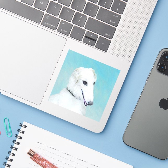 Borzoi (White) Painting - Cute Original Dog Art Sticker (Laptop w/ iPhone)