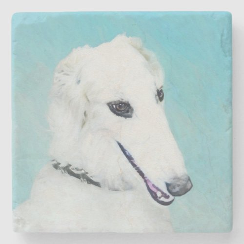 Borzoi White Painting _ Cute Original Dog Art Stone Coaster