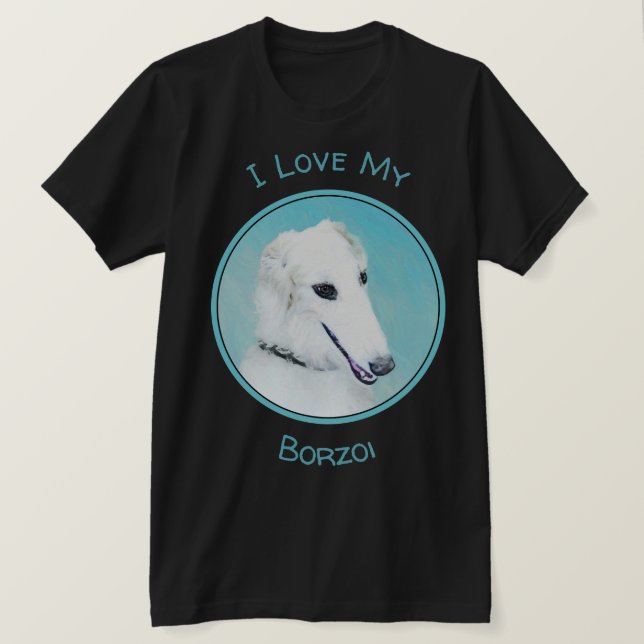 Borzoi (White) Painting - Cute Original Dog Art T-Shirt (Design Front)