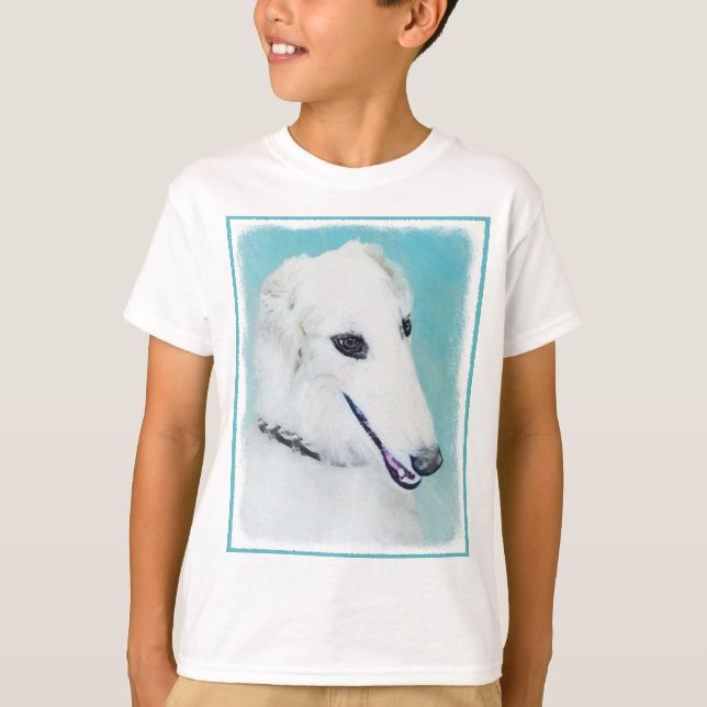 Borzoi (White) Painting - Cute Original Dog Art T-Shirt (Front)