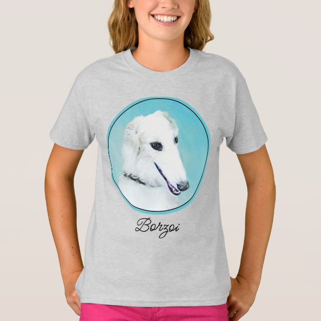 Borzoi (White) Painting - Cute Original Dog Art T- T-Shirt (Front)