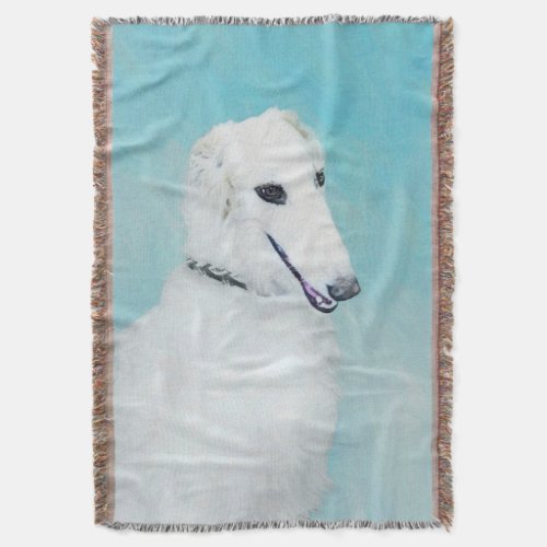 Borzoi White Painting _ Cute Original Dog Art Throw Blanket