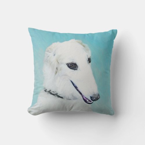 Borzoi White Painting _ Cute Original Dog Art Throw Pillow