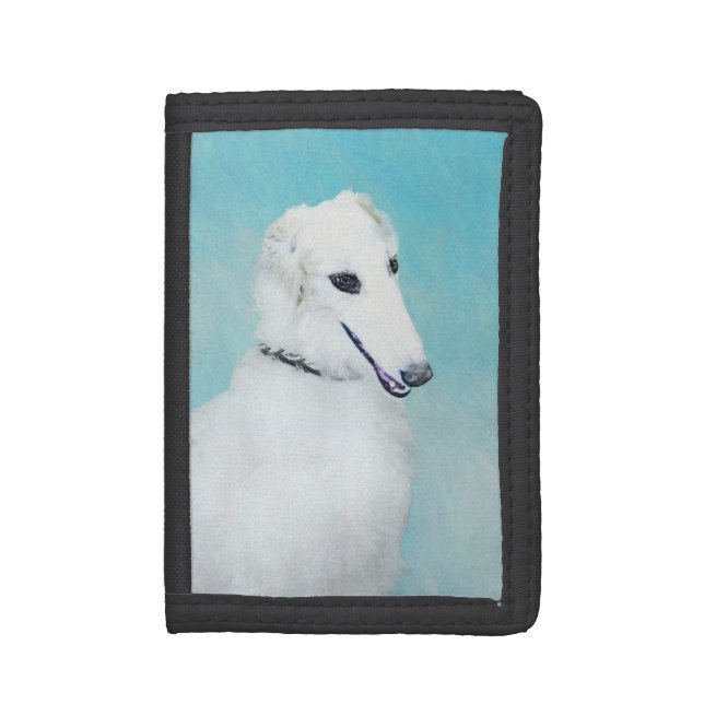 Borzoi (White) Painting - Cute Original Dog Art Trifold Wallet (Front Vertical)