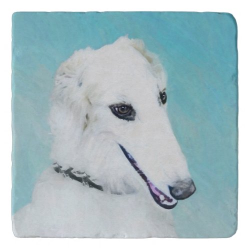Borzoi White Painting _ Cute Original Dog Art Trivet