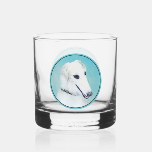 Borzoi White Painting _ Cute Original Dog Art Whiskey Glass