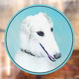 Borzoi (White) Painting - Cute Original Dog Art Window Cling