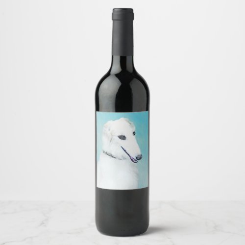 Borzoi White Painting _ Cute Original Dog Art Wine Label