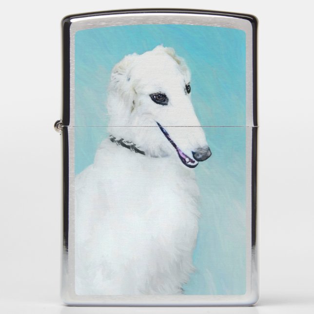 Borzoi (White) Painting - Cute Original Dog Art Zippo Lighter (Front)