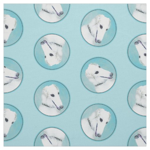 Borzoi White Painting Russian Wolfhound Dog Art Fabric