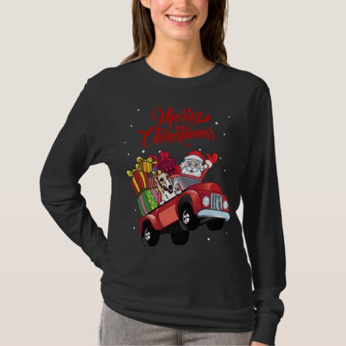 Borzoi With Santa Claus In Red Truck Dog T_Shirt