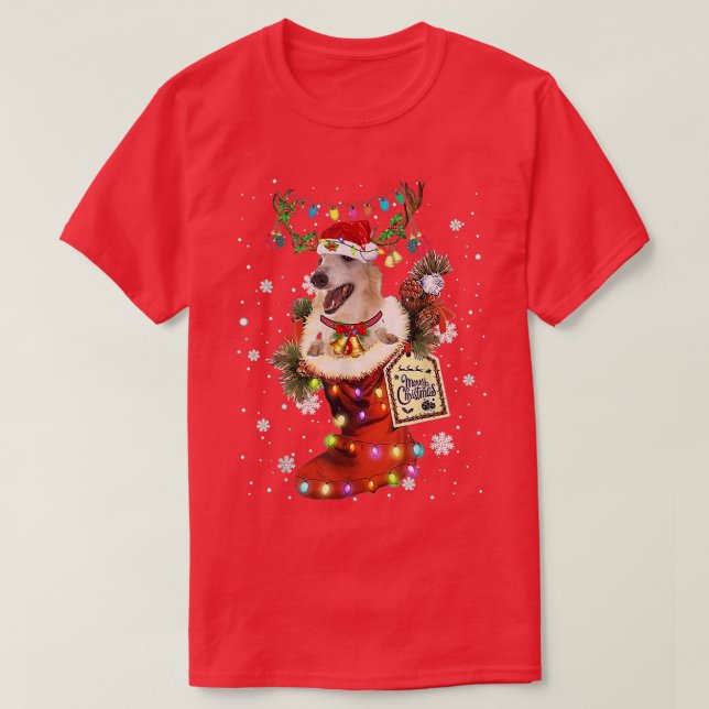 Borzoi Xmas Boot Christmas Sock Winter Snow  T-Shirt (Design Front)