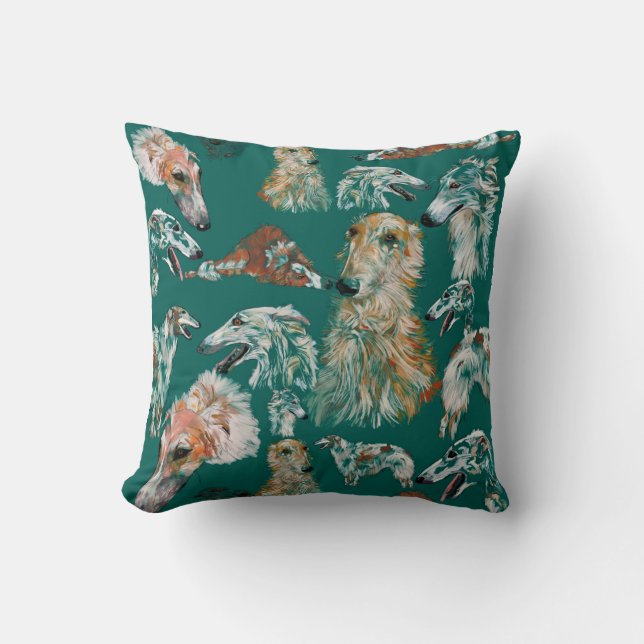 Borzois on Teal Throw Pillow (Front)