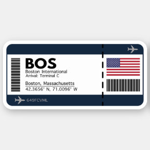 BOS Boston Airport Boarding Pass Sticker - USA 