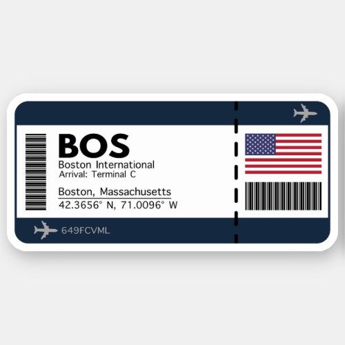 BOS Boston Airport Boarding Pass Sticker _ USA 