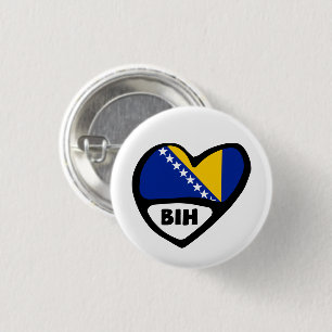 Bosnia and Herzegovina Country Code Flag Heart BIH Button