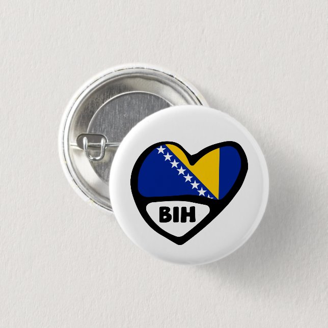 Bosnia and Herzegovina Country Code Flag Heart BIH Button (Front & Back)