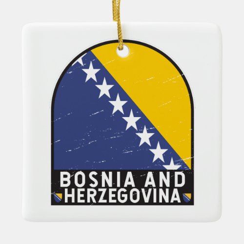 Bosnia and Herzegovina Flag Emblem Distressed Ceramic Ornament