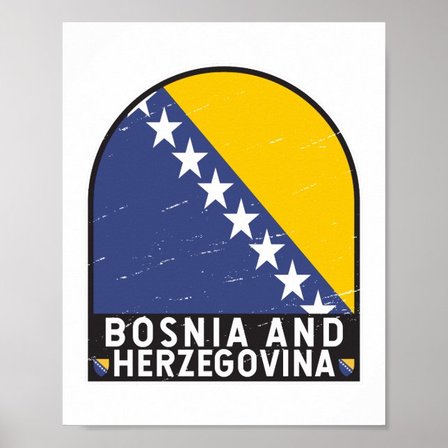 Bosnia and Herzegovina Flag Emblem Distressed Poster (Front)