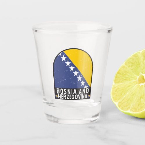 Bosnia and Herzegovina Flag Emblem Distressed Shot Glass
