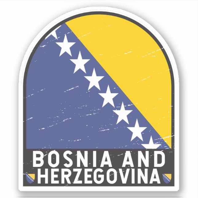 Bosnia and Herzegovina Flag Emblem Distressed Sticker (Front)