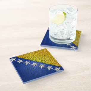 Bosnia and Herzegovina Flag  Patriotic Design Glass Coaster
