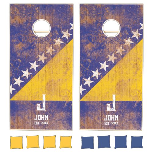 Bosnia and Herzegovina Flag Personalized Monogram Cornhole Set