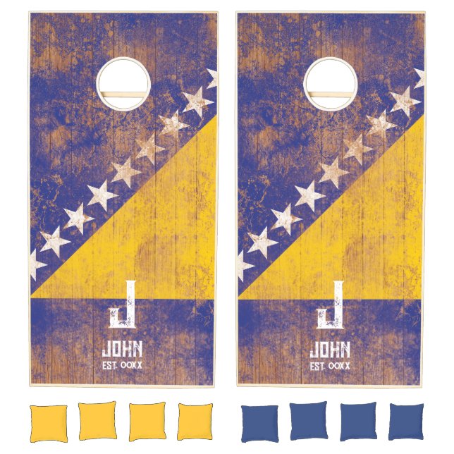 Bosnia and Herzegovina Flag Personalized Monogram Cornhole Set (Set)
