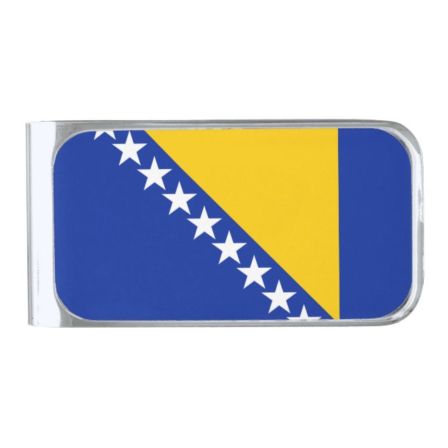Bosnia and Herzegovina Flag Silver Finish Money Clip (Front)