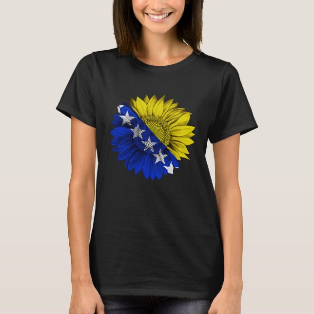 Bosnia and Herzegovina Flag Sunflower Bosnian Root T-Shirt (Front)