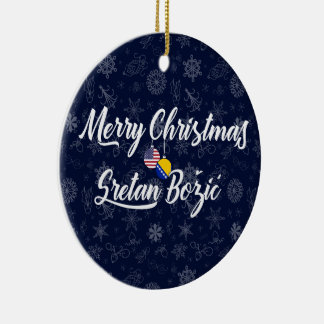 Bosnia and Herzegovina USA Bilingual Christmas Ceramic Ornament