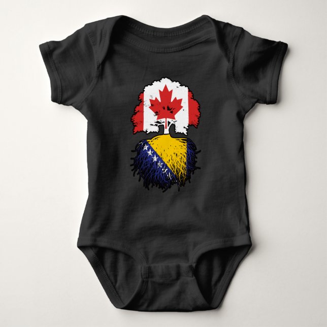 Bosnia Bosnian Canadian Canada Tree Roots Flag Baby Bodysuit (Front)