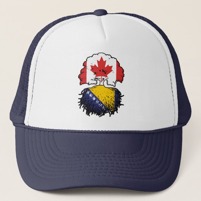 Bosnia Bosnian Canadian Canada Tree Roots Flag Trucker Hat (Front)