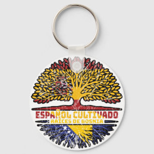 Bosnia Bosnian Spain Spanish Tree Roots Flag Keychain