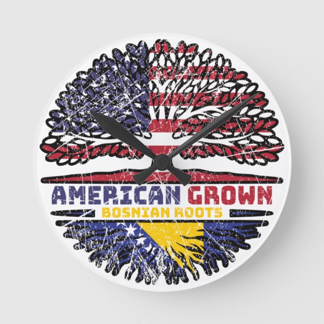 Bosnia Bosnian US American USA United States Tree Round Clock (Front)