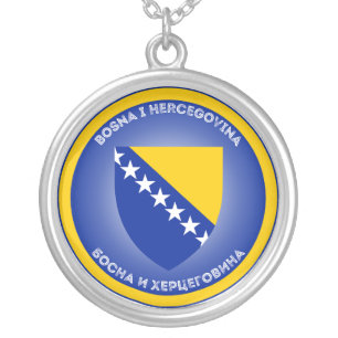 Bosnia & Herzegovina Coat of Arms Round Shape Silver Plated Necklace