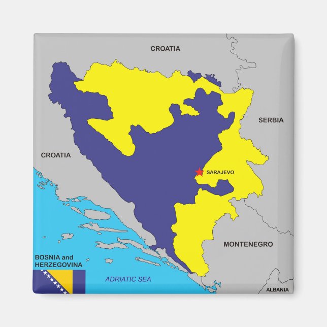 Bosnia Herzegovina country political map flag Magnet (Front)