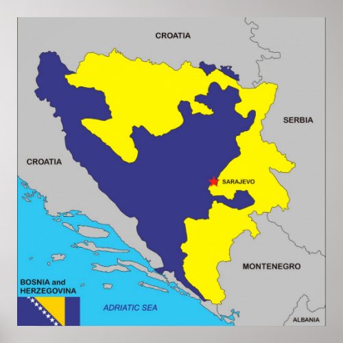 Bosnia Herzegovina country political map flag Poster