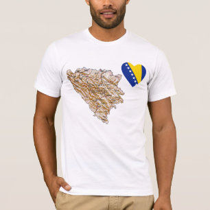 Bosnia Herzegovina Flag Heart and Map T-Shirt