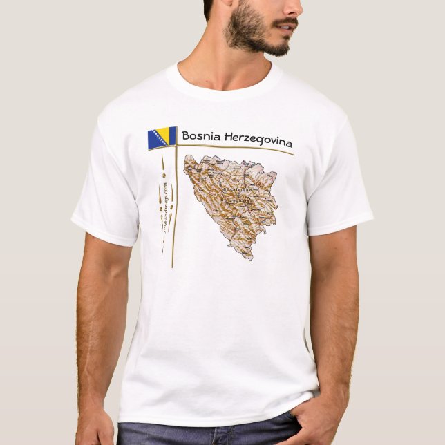 Bosnia Herzegovina Map + Flag + Title T-Shirt (Front)